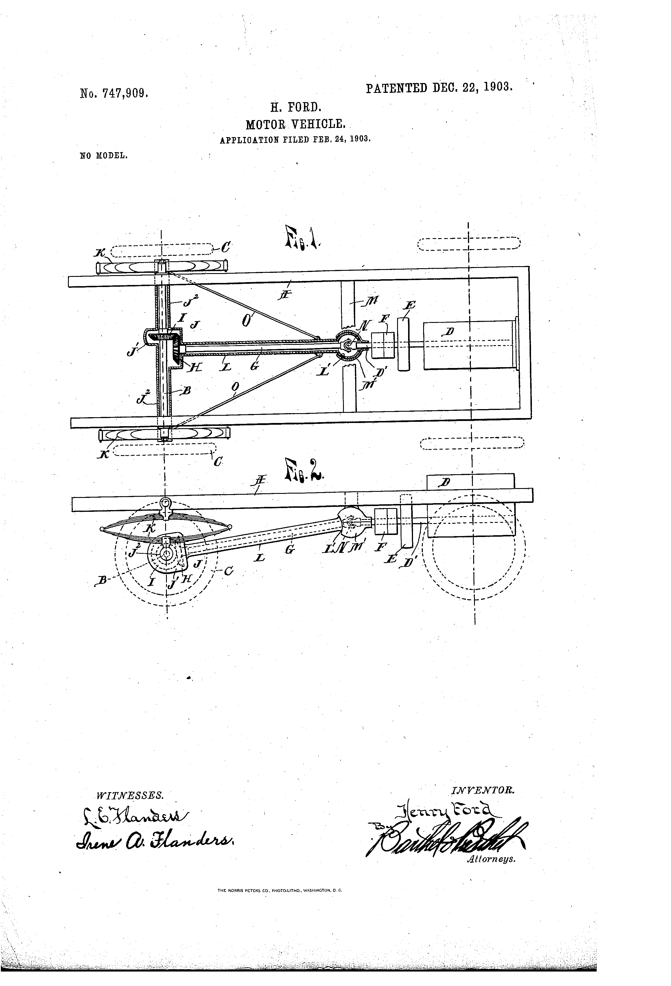 Patent drawing for Ford's Model T car